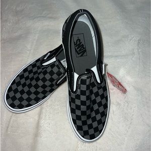 Black/Pewter Checkerboard Classic Slip on Vans